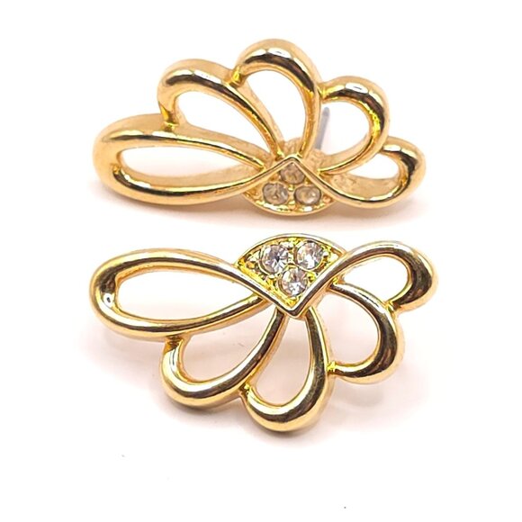 2 Pairs Elegant Gold-Tone & Rhinestone Butterfly & Shamrock Earrings Set - Picture 6 of 13